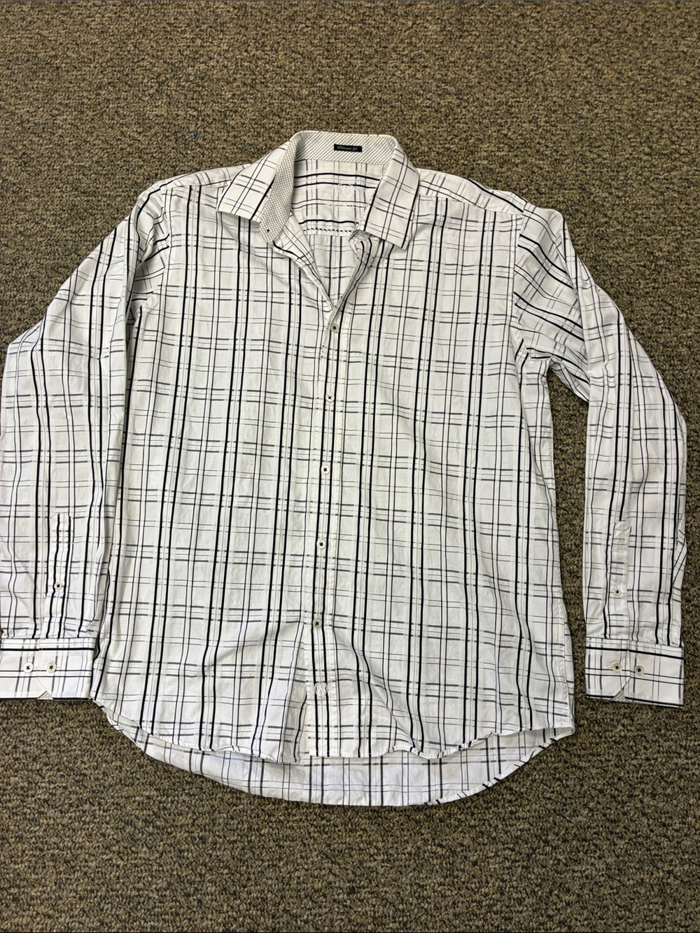 Bugatchi White and Black Plaid Dress Shirt